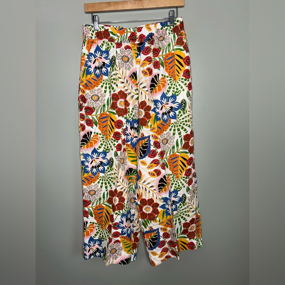 C & C California linen pants bright floral pull on ankle relaxed maximalist - Picture 4 of 5